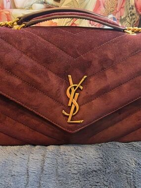 YSL Loulou Medium in Smokey Burgundy suede
